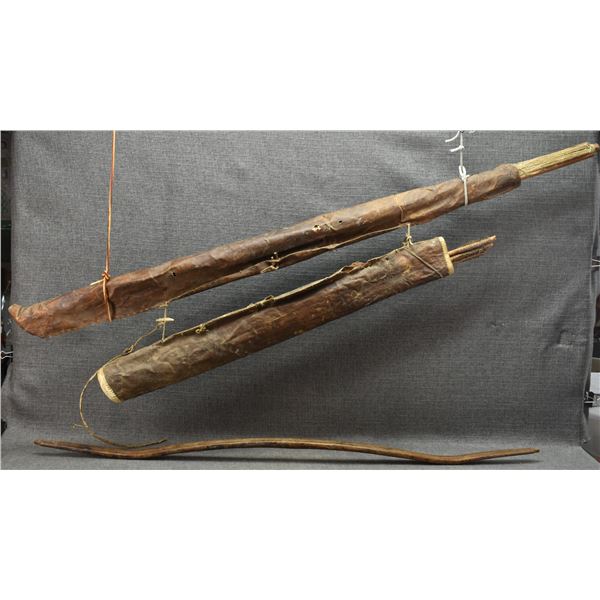 LEATHER BOW CASE AND QUIVER ARROWS AND BOWS