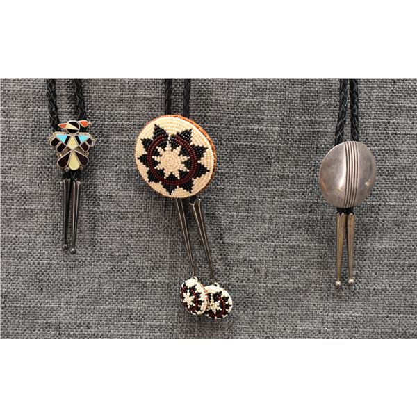 THREE BOLO TIES NAVAJO AND ZUNI