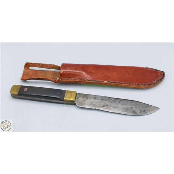 ANTIQUE HUNTING KNIFE WITH LEATHER SHEATH
