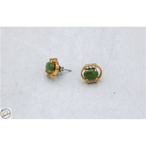 PAIR VINTAGE JADE STONE EARRINGS