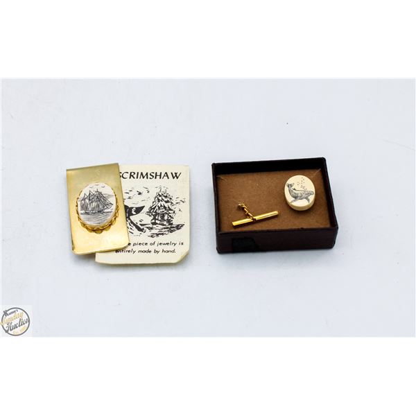 GAND MADE SCRIMSHAW TIE & MONEY CLIP
