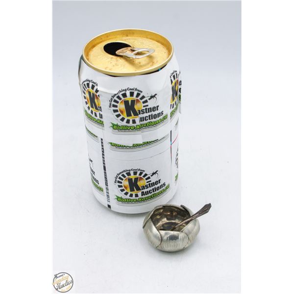 ANTIQUE SILVER SALT CELLAR W SPOON