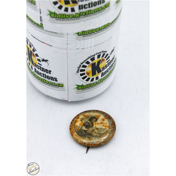 ANTIQUE ALBERTA BEACH GIRL PIN BACK BUTTON