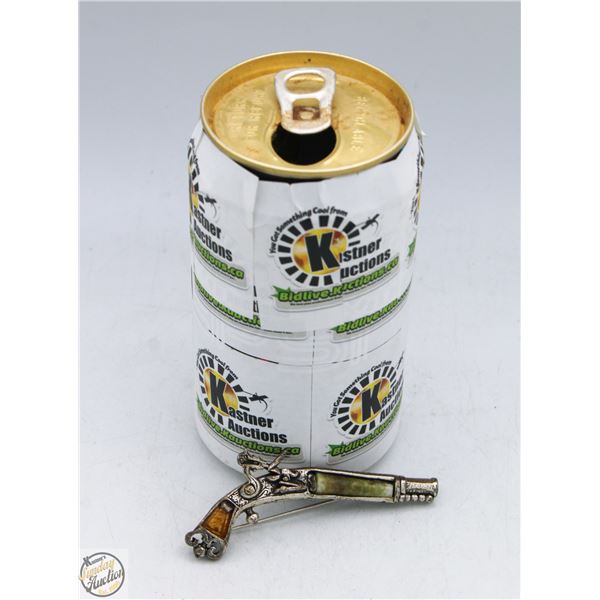 VINTAGE PISTOL BROOCH W STONES