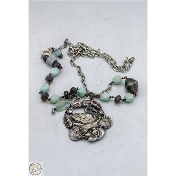 VINTAGE BEADED NECKLACE WITH LARGE PENDANT