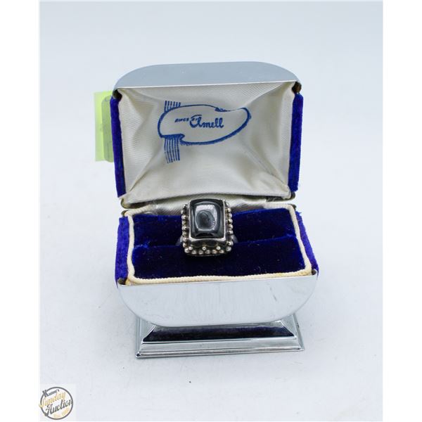 ANTIQUE STERLING SILVER RING W LARGE STONE