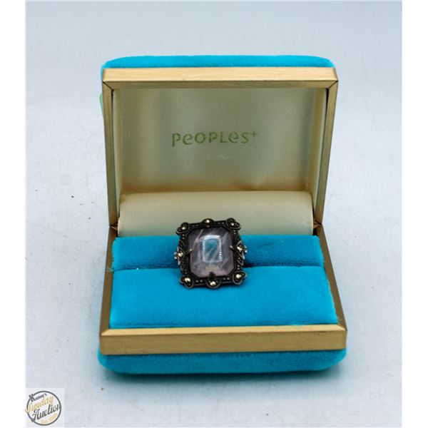 ANTIQUE SILVER RING W LARGE STONE & BOX