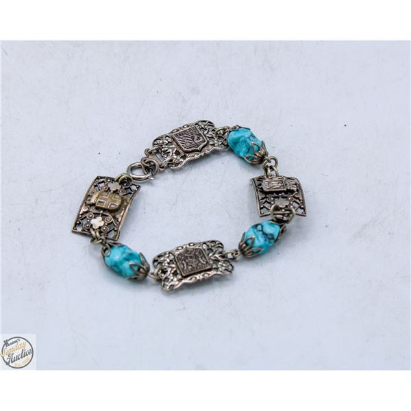 ANTIQUE SILVER & TURQUOISE HERALD BRACELET