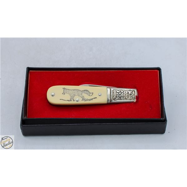 VINTAGE SCHRADE SCRIMSHAW WOLF KNIFE