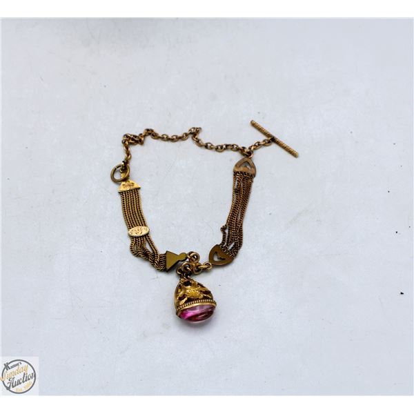 ANTIQUE GOLD TONE POCKET WATCH VEST CHAIN