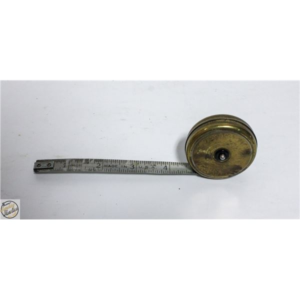 ANTIQUE BRASS RATCHETING MEASURING TAPE WORKS