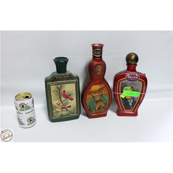 LOT OF 3 VINTAGE JIM BEAM EMPTY COLLECTOR BOTTLS