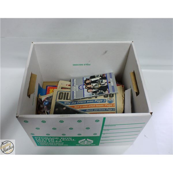 BOX OF 1980S UP OILERS MEMORABILIA