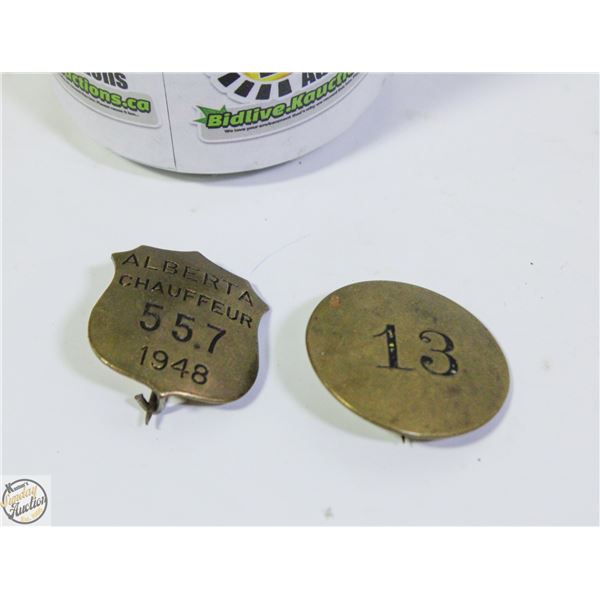 ANTIQUE BRASS CHAUFFEUR BADGES