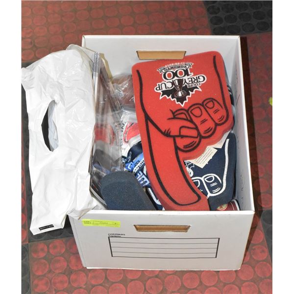 BOX OF GREY CUP COLLECTIBLES FROM GAME