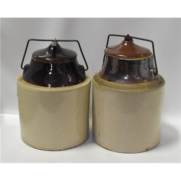 2 HANDLED LIDDED CROCKS