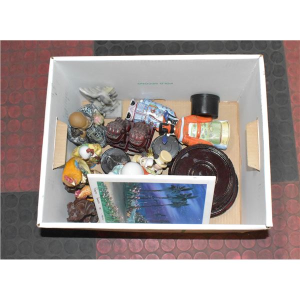 BOX OF VINTAGE STATUES AND ORNAMENTS