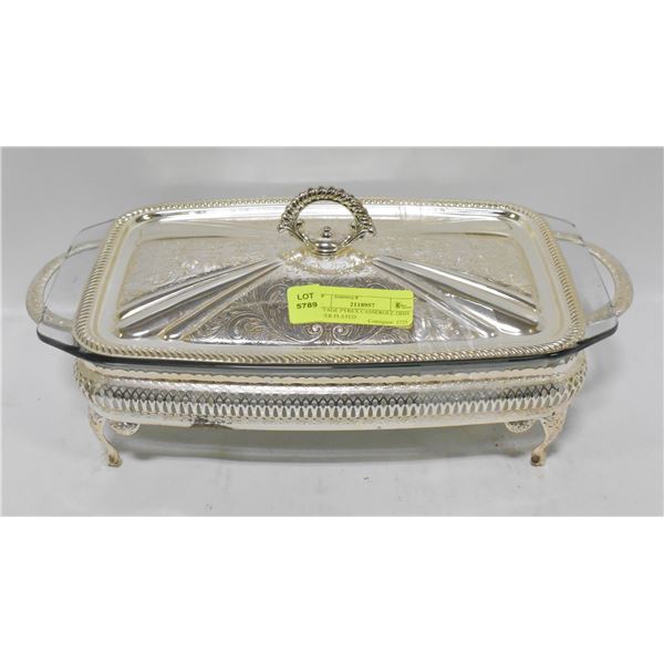 VINTAGE PYREX CASSEROLE DISH SILVER PLATED