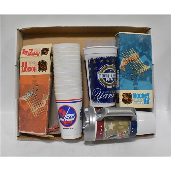 VINTAGE HOCKEY CUPS AND TOY NETS