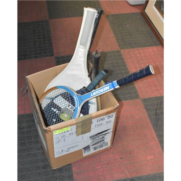 BOX OF ASSORTED BRAND NAME TENNIS RACKETS