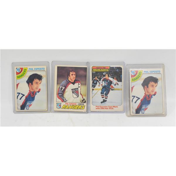 LOT OF 4 VINTAGE PHIL ESPOSITO HOCKEY CARDS