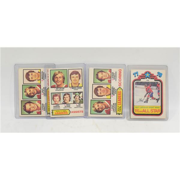 LOT OF 4 VINTAGE GUY LAFLEUR HOCKEY CARDS