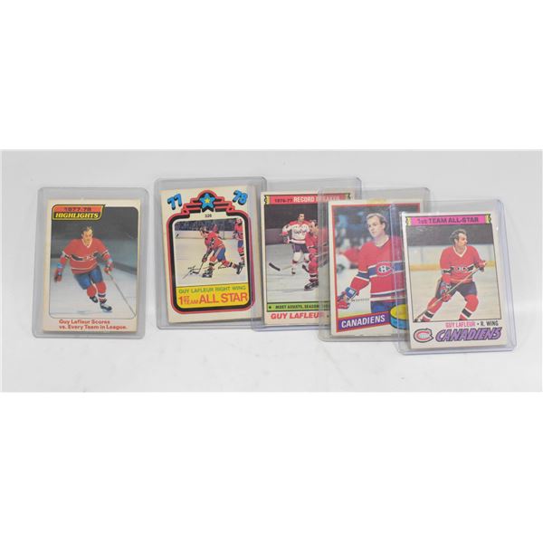 LOT OF 5 VINTAGE GUY LAFLEUR HOCKEY CARDS