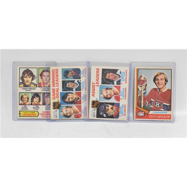 LOT OF 4 VINTAGE GUY LAFLEUR HOCKEY CARDS