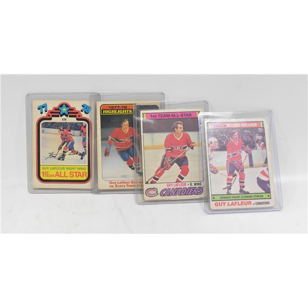 LOT OF 4 VINTAGE GUY LAFLEUR HOCKEY CARDS