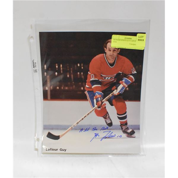 AUTOGRAPHED GUY LAFLEUR 8X10 COA