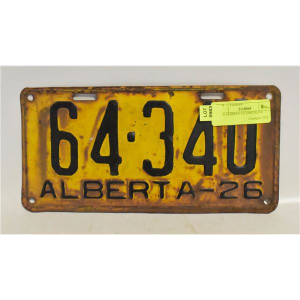 1926 ALBERTA LICENSE PLATE