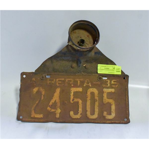 1935 ALBERTA LICENCE PLATE WITH BRACKET