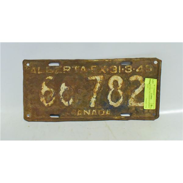WW2 ERA 1943 ALBERTA LICENCE PLATE