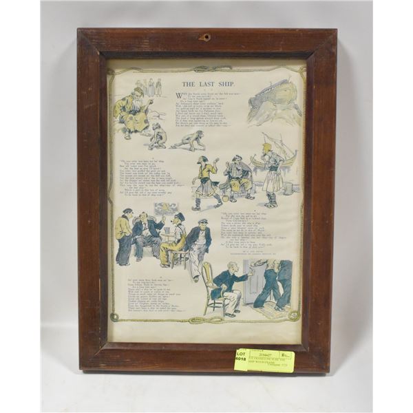 ANTIQUE FRAMED PICTURE THE LAST SHIP WOOD FRAME
