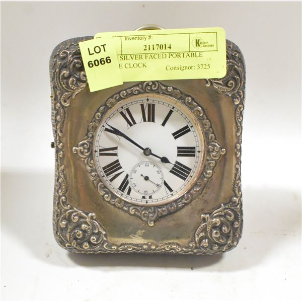1800S SILVER FACED PORTABLE TABLE CLOCK