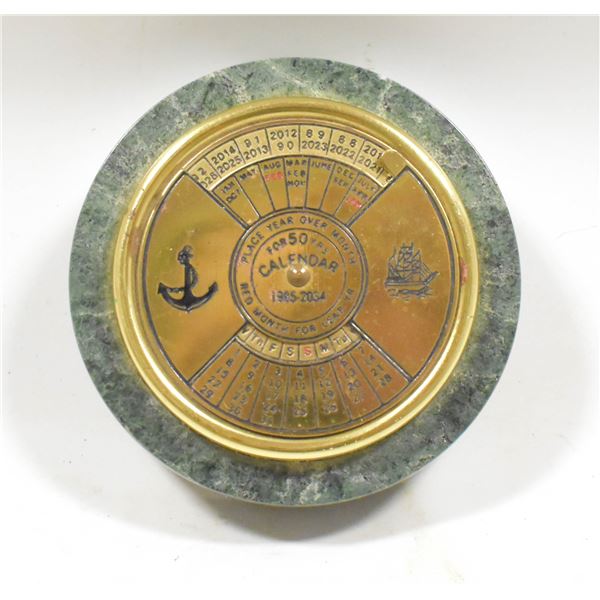 MARBLE BASE BRASS 50 YEAR CALENDAR