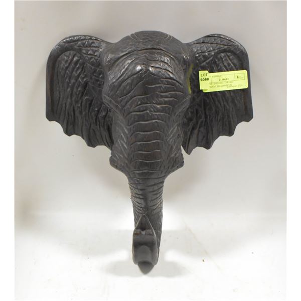 DETAILED HAND CARVED ELEPHANT HEAD DECOR