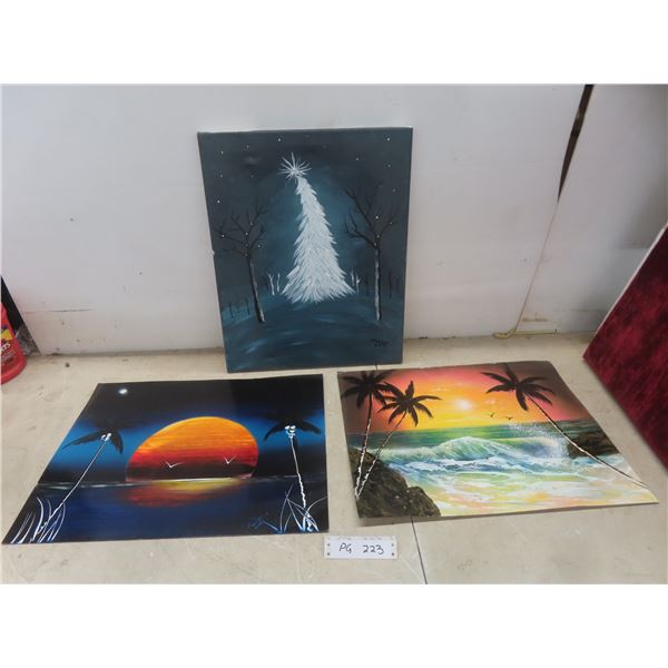 Lot of 3 Signed 16" x 20" Artworks – Not Researched