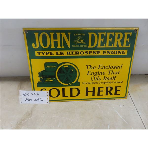 Vintage John Deere Porcelain Sign, 10" x 14"