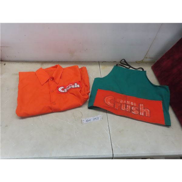 Vintage Orange Crush Apron and Staff  Shirt, Large Size and Wind Breaker