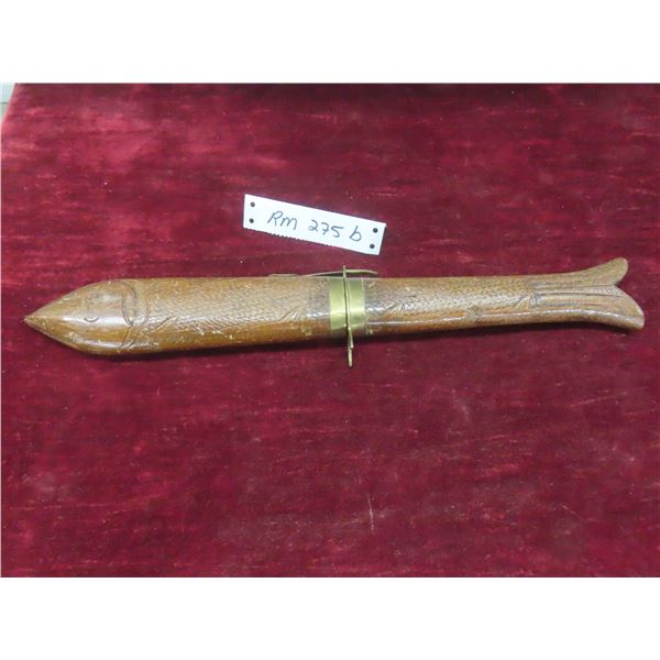 Wood Carved Fish Scabbard and Fork, 16 1/2  Long