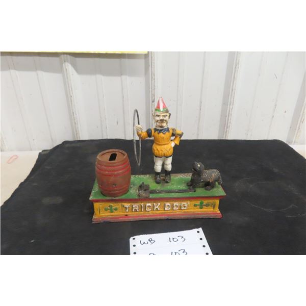 Clown & Trick Dog Mechanical Cast Iron Coin Bank - Works!