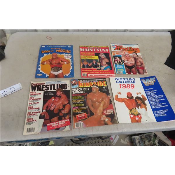 5 Vintage Wrestling Magazines & Calendar, Hulk Hogan, Road Warriors, Savage