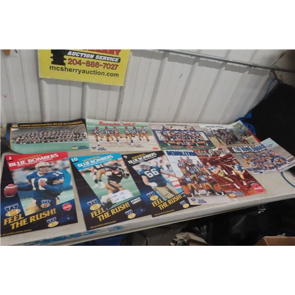 12 Vintage Winnipeg Blue Bomber Posters, Many Autographed, Matt Dunigan, Westwood, Cameron