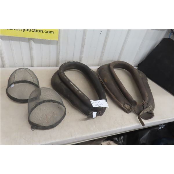 2 Horse Collars & Metal Basket Feed Stops