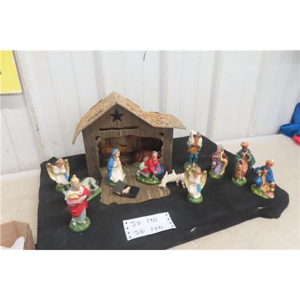 Vintage Nativity Set with Barn, Made in Italy.