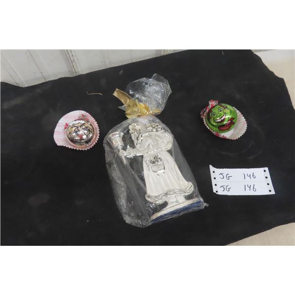 Silver Plated Zinc Santa Claus Candle Holder Two Drawn Cartoon Characters. And More!