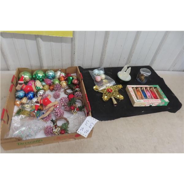 Box Full of Old Christmas Tree Decorations and More.