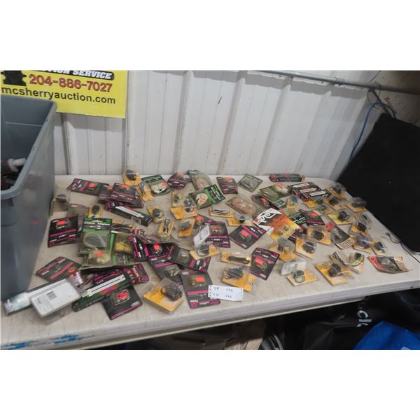 Storage Container Full of Auto Electrical Items/Audio/13 Watt Lights/Ear Phones/Napa Socket + More