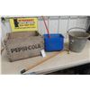 Image 1 : Wooden Pepsi Crate, Cane, CN Bucket, Squeege and Bucket